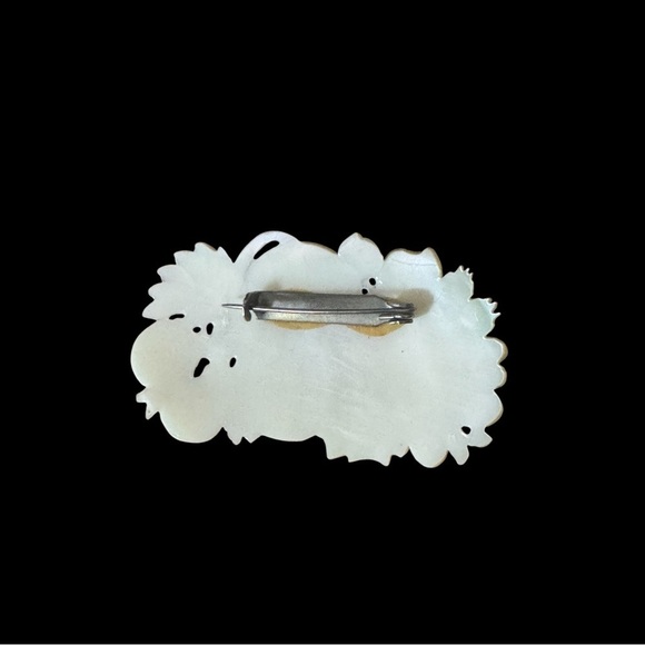 Vintage mother-of-pearl Nacre 40’s carved floral & fruit Harvest Brooch Pin - Picture 2 of 3